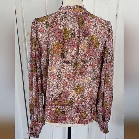 Joie Floral Peasant Boho Smocked Chiffon Blouson Sleeve Blouse - Picture 4 of 9